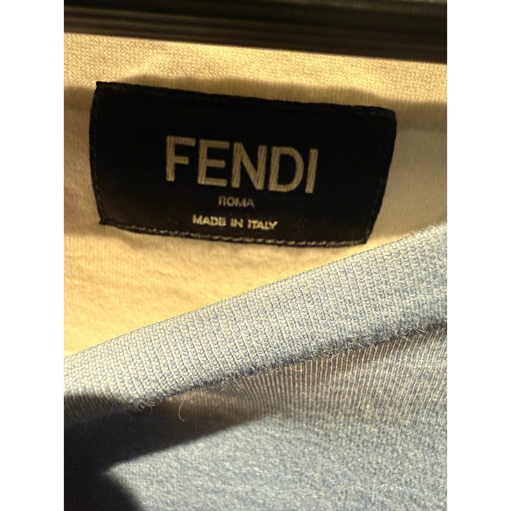 Fendi Roma Made in Italy Mens Colorblock T-Shirt Blue White Short Sleeve Tee - Picture 2 of 2